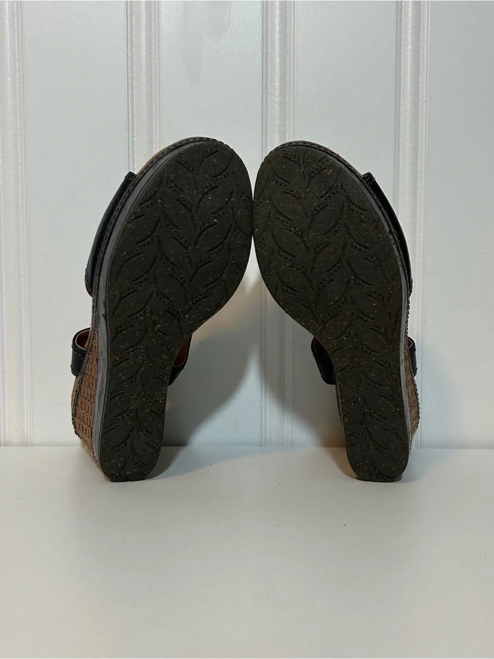 Naya eternal espadrille Wedge Sandals - Black Leather Open Toe